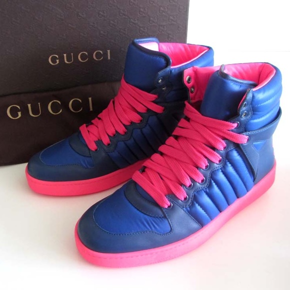 Gucci Other - GUCCI logo pink/blue high-top sneakers 9 G /10 US